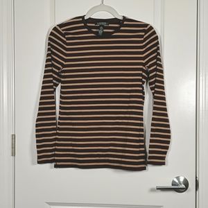 NEW Lauren Ralph Lauren Brown stripe knit shirt